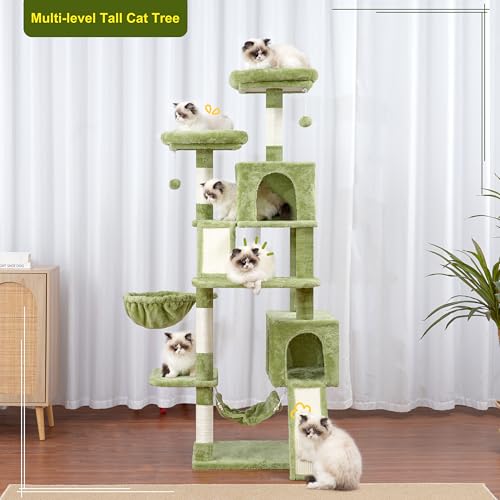 Cat Tree for Indoor Cats, 71'' (180cm) Multi-Level Cat Tower for Large Adult, Sturdy Cat Tree House with 2 Scratching Boards 7 Posts
