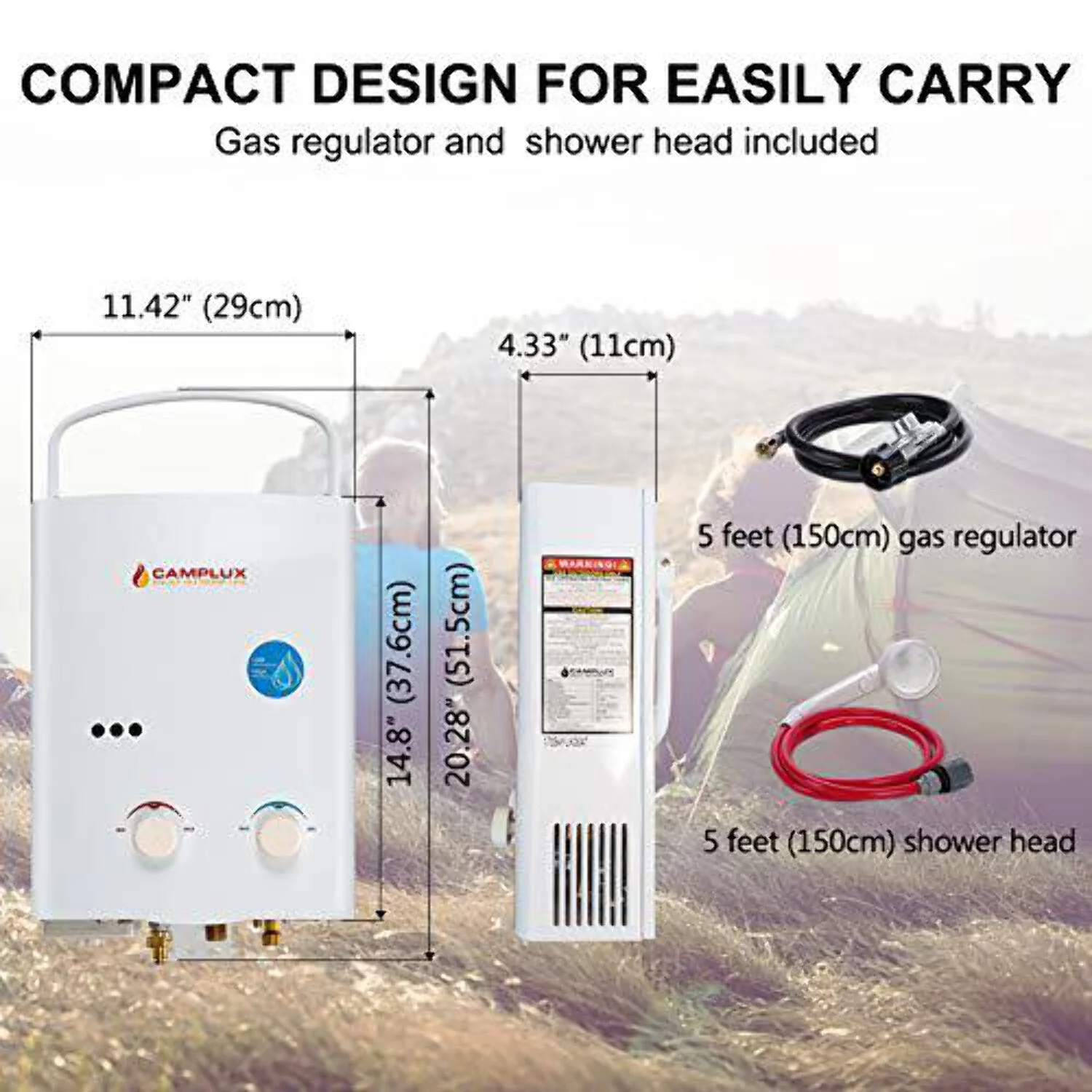 Camplux 5L 1.32 GPM Outdoor and Indoor Portable Propane Tankless Water Heater