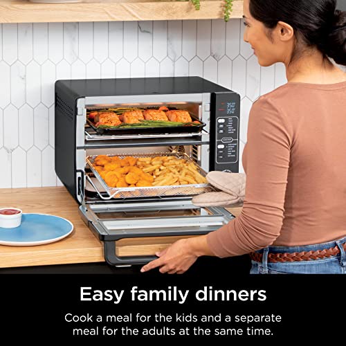 Ninja DCT451 12-in-1 Smart Double Oven with FlexDoor, Thermometer, FlavorSeal, Smart Finish, Rapid Top Convection and Air Fry Bottom , Stainless Steel