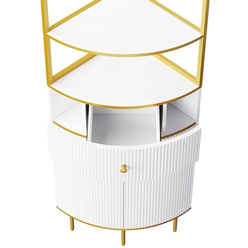 Modern Tall Corner Cabinet, 74.8" Corner Bookshelf with Storage Corner Bookcase with 1 Drawer and 2 Doors
