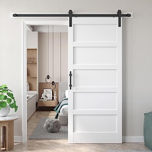 Fredbeck Double 21inx84in White Barn Door and 7FT Sliding Barn Door Hardware Kit Included,Solid,MDF, PVC Surface,DIY Assembly,5-Panel