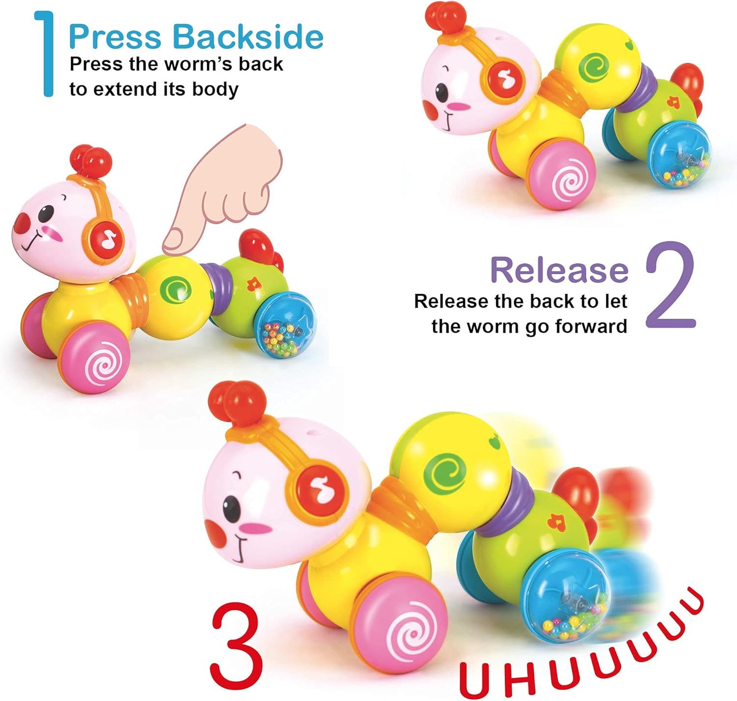 BABYFUNY Baby Learning Toys 6 to 12 Months - Press and Go Baby Crawling Toys - Light up Music 6 Month Toys - Baby Toys 12-18 Months