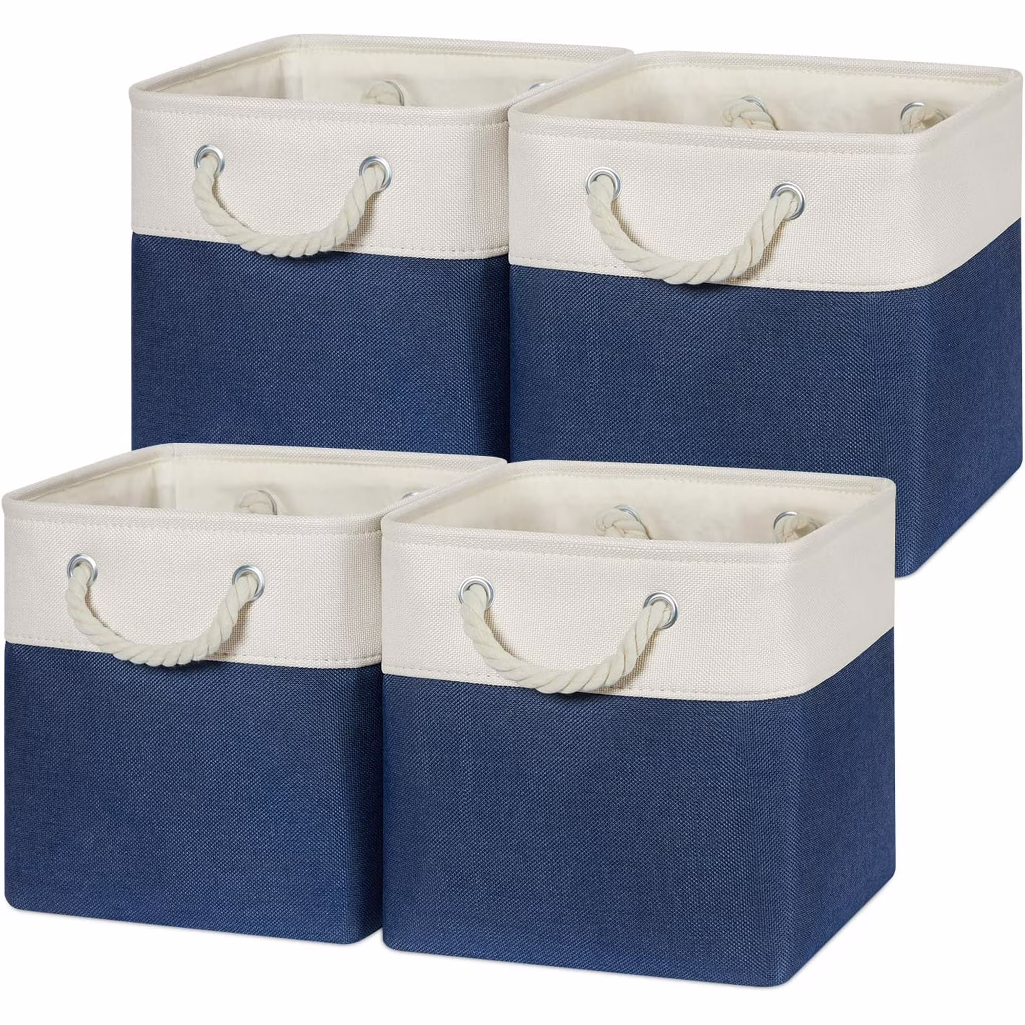 Fabric Storage Cubes 11x11 Cube Storage Bins 4Pack Blue Basket for Organizing Home, Closet, Empty Gift Baskets with Handles (White&amp;Blue)