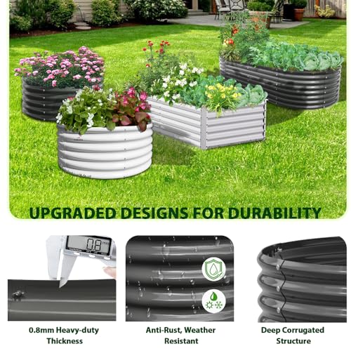 A ANLEOLIFE 8X4X1.5 ft Galvanized Raised Garden Beds Outdoor, Oval Large Metal Planter Box for Planting Vegetables Flowers Herb