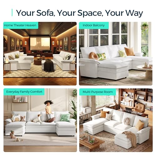 LINSY HOME Modular Sectional Sofa, U Shaped Couch with Chaise, Comfy Chenille Sleeper Sofa Couches for Living Room Apartment Office, Beige