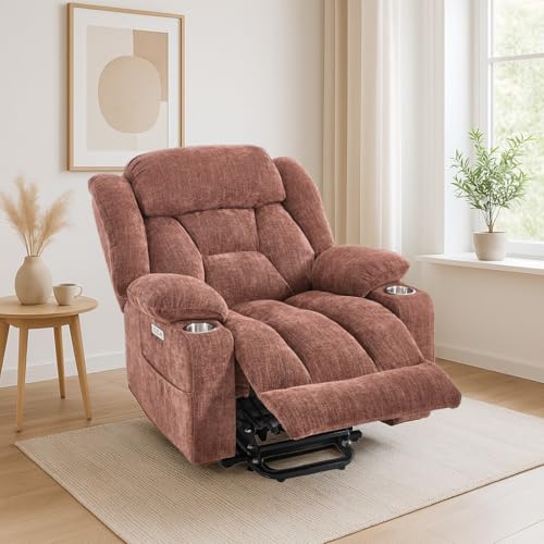 FLEXISPOT XL31 Power Lift Recliner Chair for Elderly, Electric Lift Chair with Massage & Heat, PU Leather Reclining Sofa w/Cup Holders