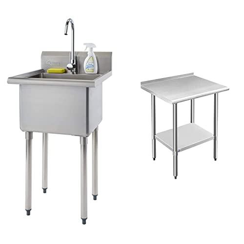 TRINITY THA-0307 Basics Stainless Steel Freestanding Single Bowl Utility Sink with Chrome Faucet, NSF Certified, for Garage, Laundry Room