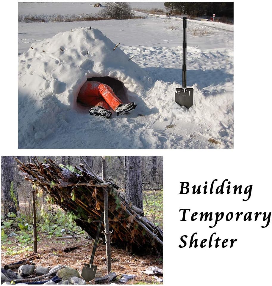 iunio Folding Shovel and Camping Axe Tool Kit, with Carrying Bag, Multitool Spade, Survival Hatchet for Camping, Hiking, Backpacking, Entrenching