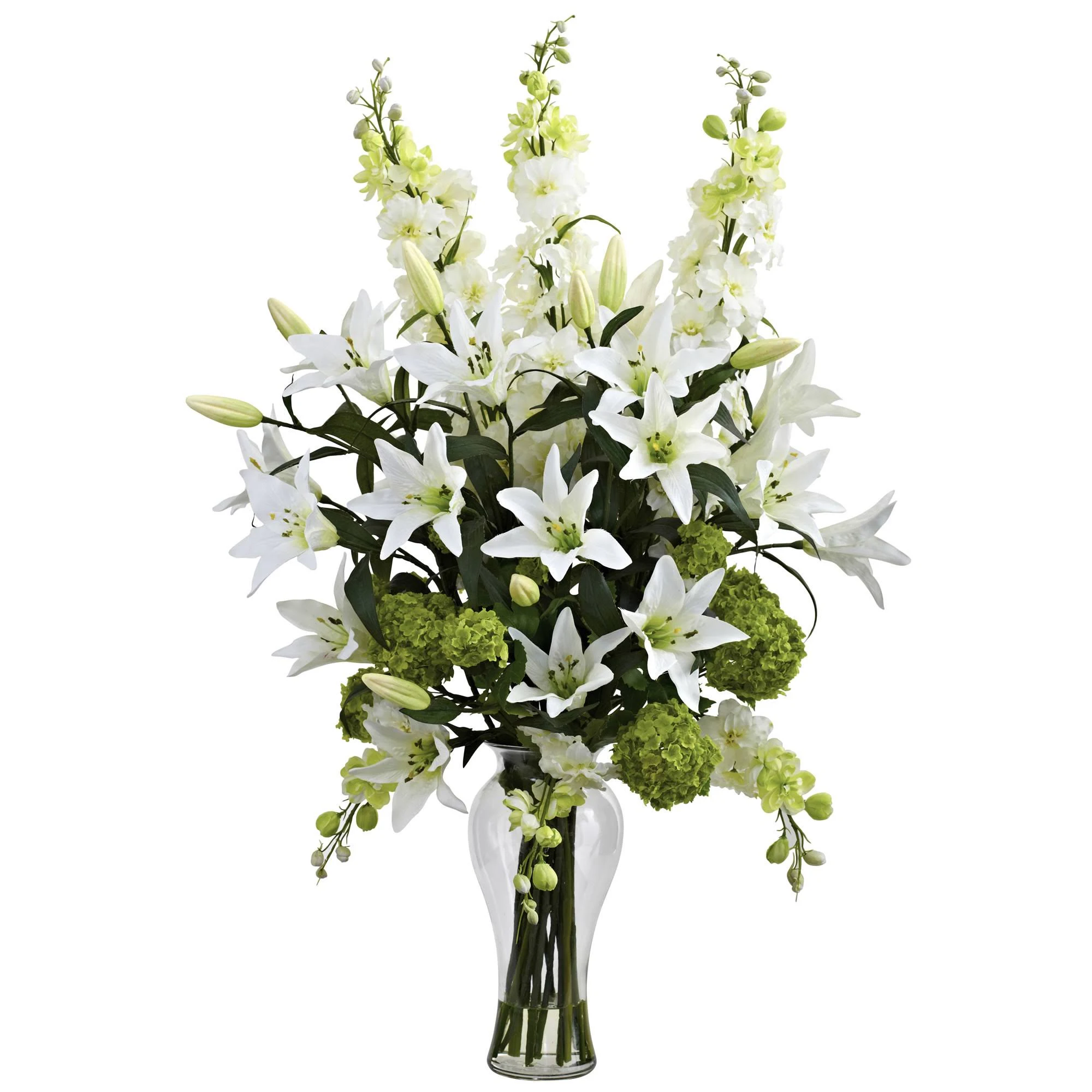 Nearly Natural Lily Delphinium u0026 Hydrangea Silk Arrangement