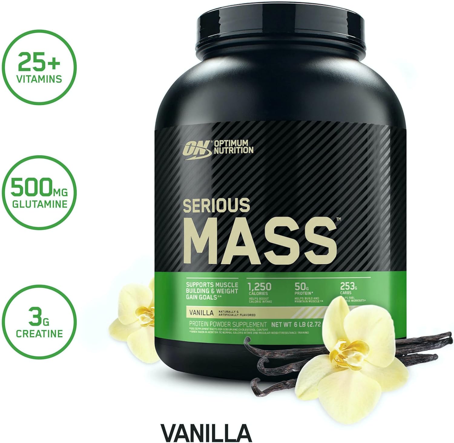 Optimum Nutrition Serious Mass Weight Gainer Protein Powder, Vitamin C, Zinc and Vitamin D for Immune Support, Vanilla