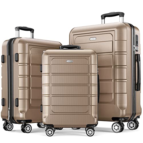 SHOWKOO Luggage Sets Expandable PC+ABS Durable Suitcase Double Wheels TSA Lock Black