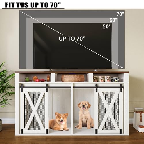 63" Large Dog Crate Furniture for 2 Dogs, Farmhouse Style Dog Cage TV Stand with Sliding Door