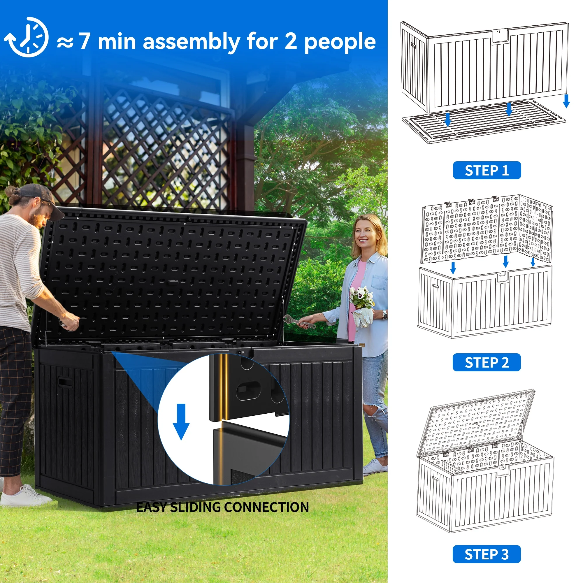 Dextrus Large Outdoor Deck Box - Spacious, Durable, and Convenient 260 Gallon Large Double-Wall Resin Outdoor Storage Boxes, Lockable & Waterproof