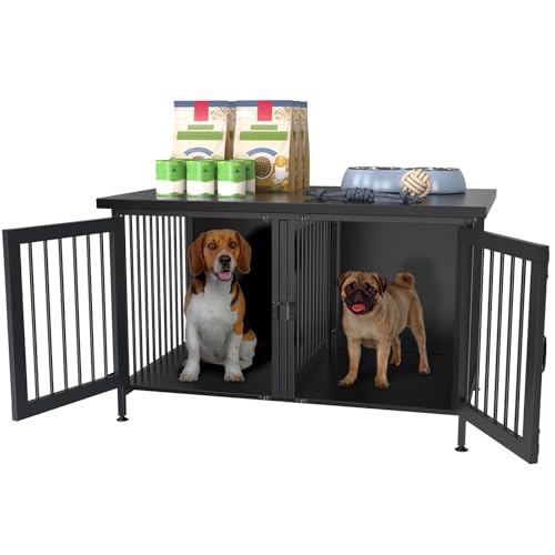 GDLF Double Dog Crate with Divider for 2 Small or 1 Dog, Furniture Style Kennel Indoor Cage with Removable Panel (Int.dims:36.2”Wx24.5”Dx21”H), Black