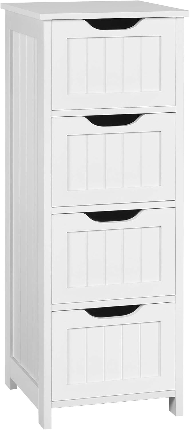 YAHEETECH Bathroom Floor Cabinet, Wooden Free Standing Storage Cabinet Side Organizer Unit Hallway Entryway Cabinet with 4 Drawers, Gray