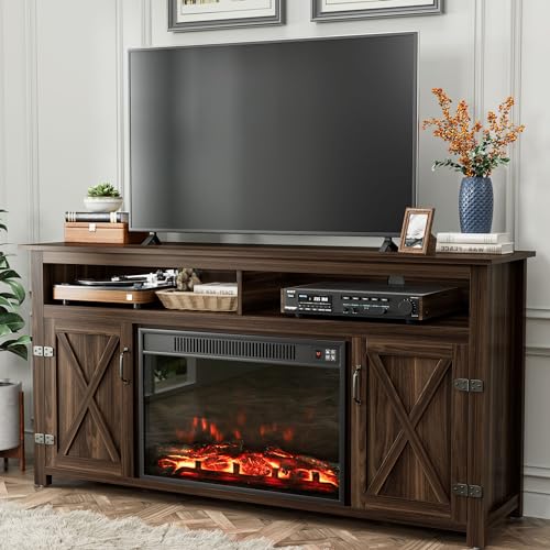 YESHOMY Farmhouse TV Stand for Televisions up to 65 Inches, Sliding Barn Doors and Storage Cabinets
