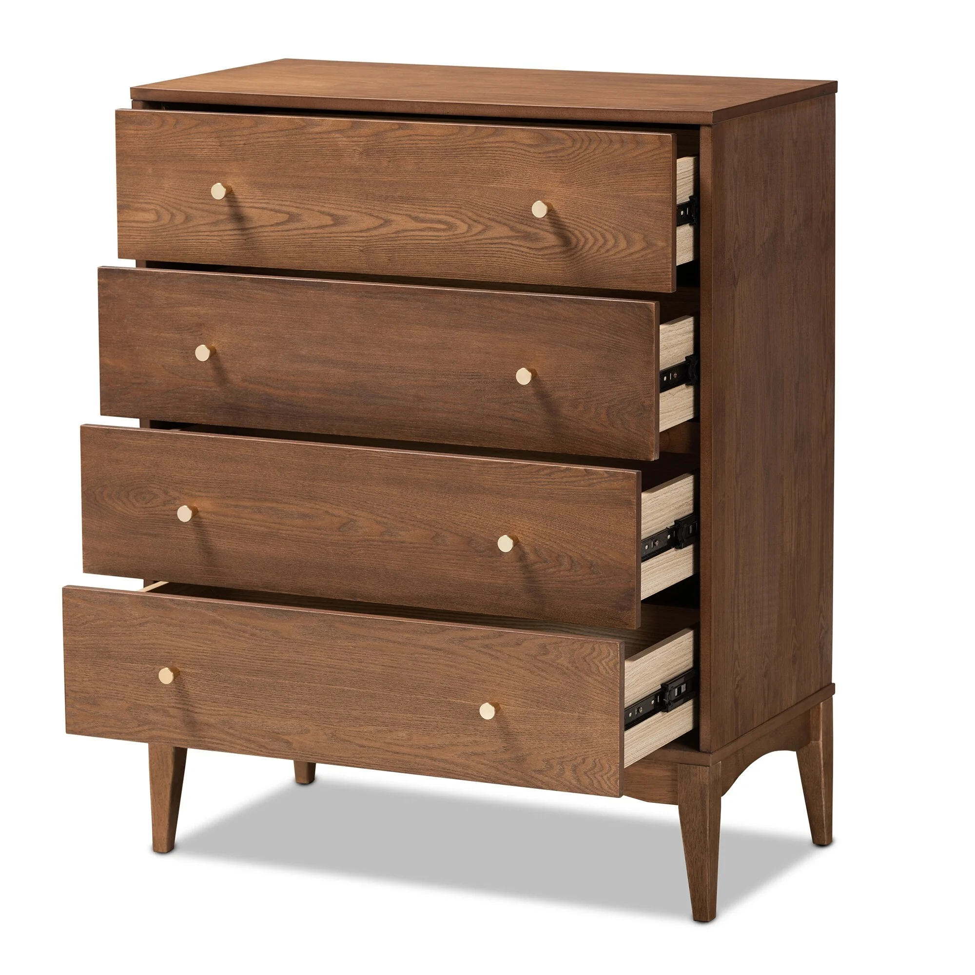 Baxton Studio Landis Mid-Century Modern Ash Walnut Finished Wood 4-Drawer Chest