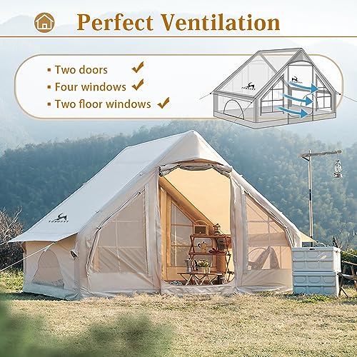 Inflatable Camping Tents Air Glamping Tents 4 Season Waterproof Easy Set up Cabin House Tent Blow up Tent for Family Camping
