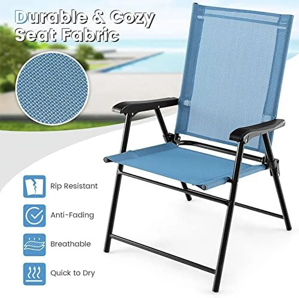 Patio Chairs Set of 2  Folding Patio Chairs for Deck Beach Camping Dining Picnic  Portable Sling Back Chairs Space Saving Turquoise