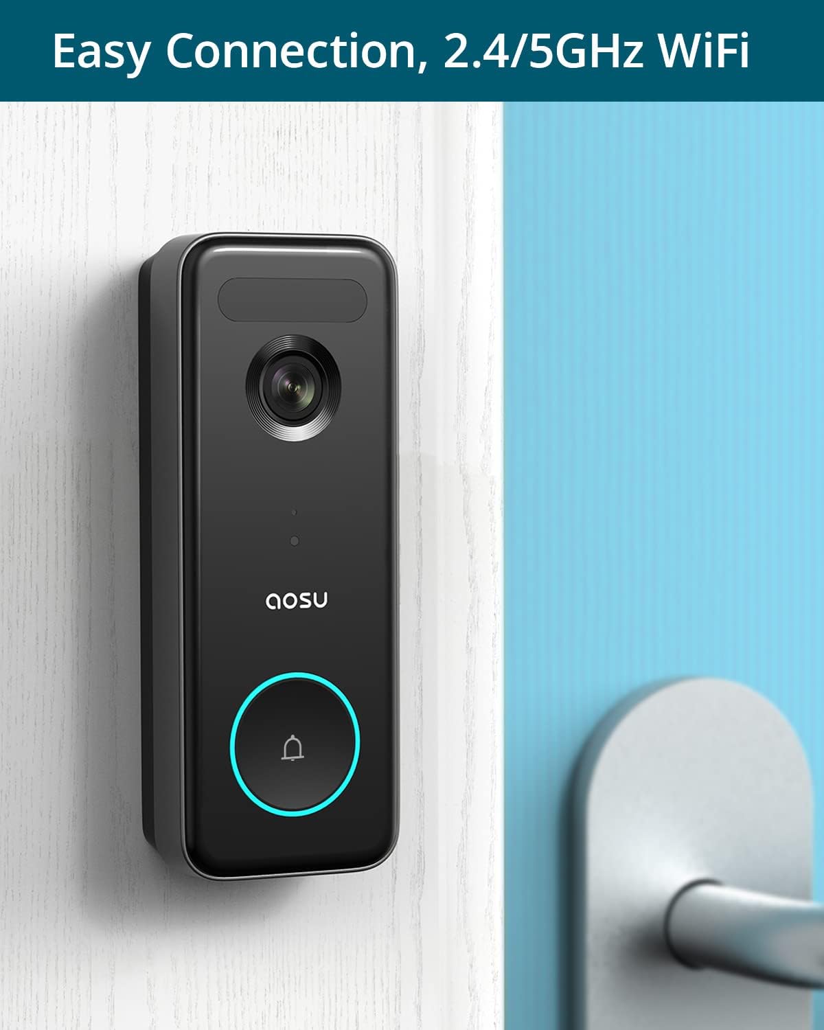 Doorbell Camera Wireless, aosu 5MP Ultra HD, No Monthly Fee, 3D Motion Detection Video Doorbell with Homebase, Enhanced (2.4/5 GHz) WiFi