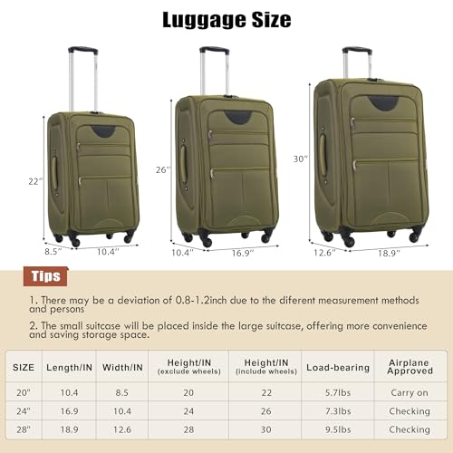 Merax Suitcase Set Softside 3-Piece Expandable Luggage with TSA Lock Spinner Wheels Lightweight Upright Luggage with Travel Bag(22/26/30 IN