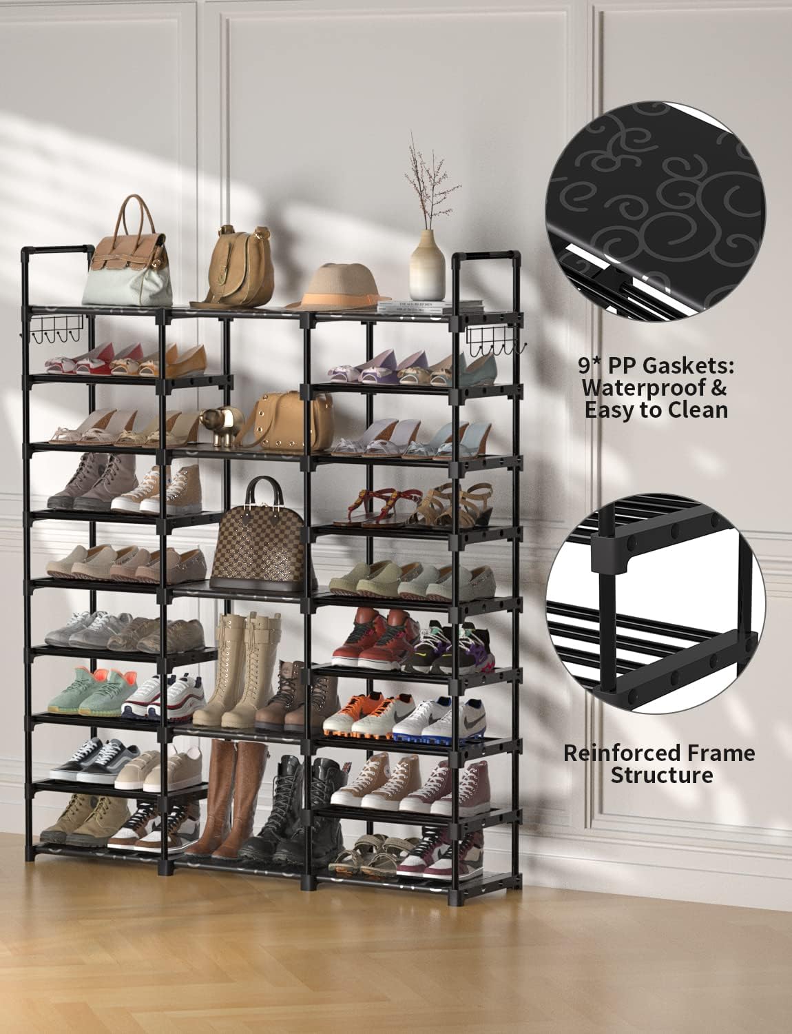 TIMEBAL 9 Tiers Shoe Rack Storage Organizer Shoe Shelf Organizer for Entryway Holds 50-55 Pairs Shoe and Boots