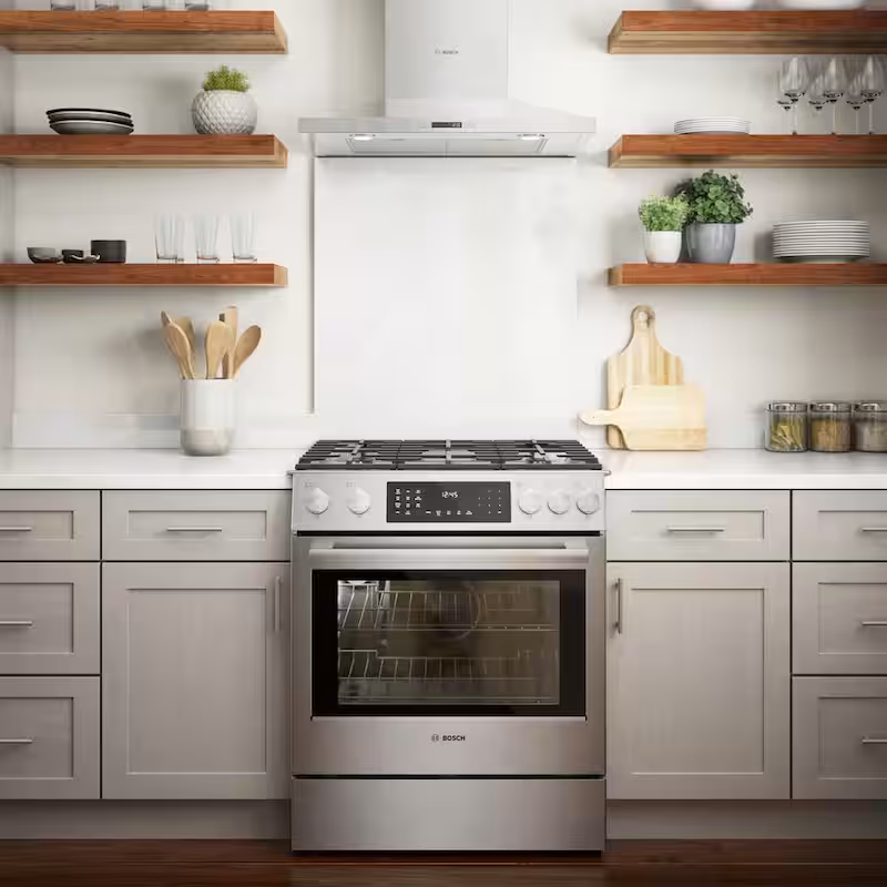Benchmark Series 30 in. 4.6 cu. ft. Slide-In Dual Fuel Range with Gas Stove and Electric Oven in Stainless Steel