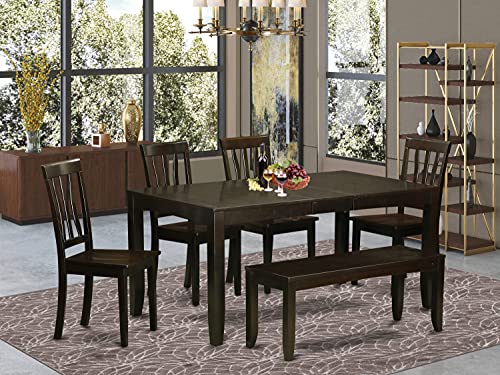 East West Furniture LYAN5-CAP-C Lynfield 5 Piece Modern Set Includes a Rectangle Wooden Table with Butterfly Leaf and 4 Linen Fabric Dining Room