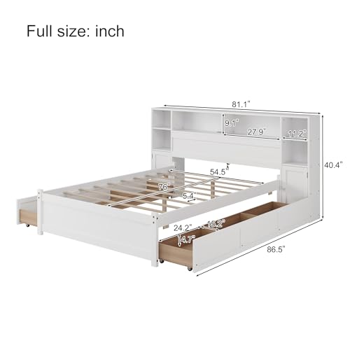 SOFTSEA Twin Size Captains Bed with 6 Storage Drawers and Bookcase Headboard, Wood Twin Storage Platform Bed with USB Ports