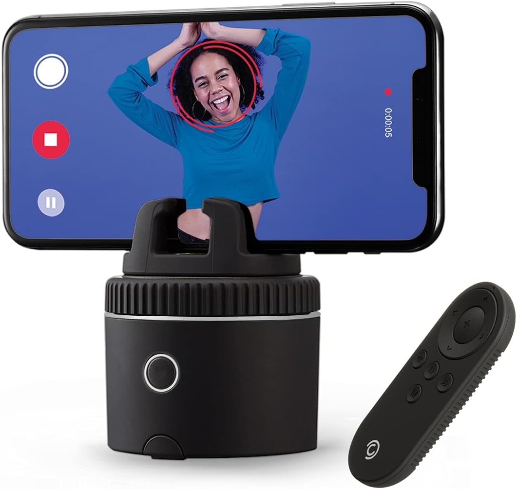Pivo Pod Active (Pod Silver) with Remote - Fast Auto Tracking Phone Holder Powered by AI - 360 Rotation Camera Stand
