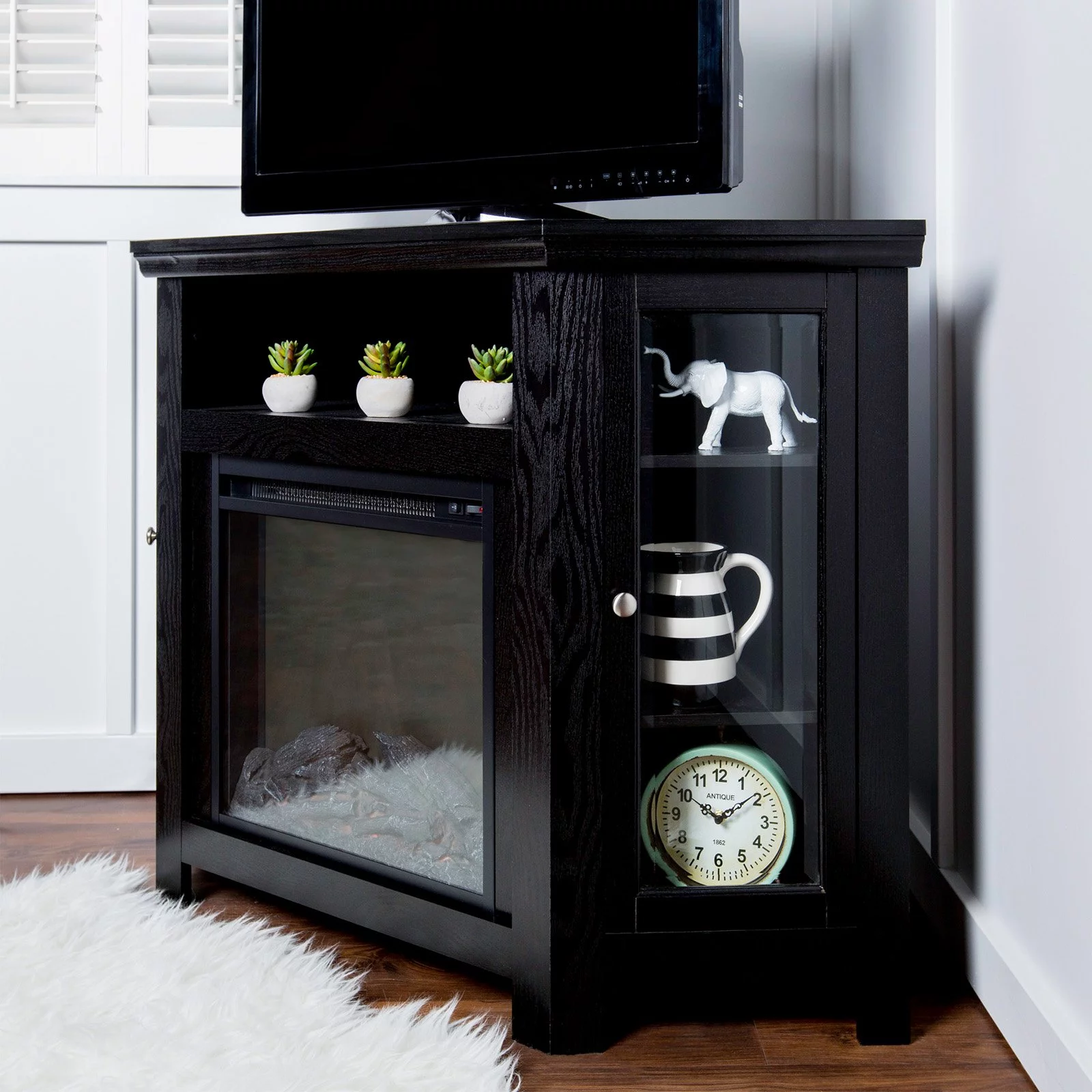 Walker Edison Black Corner Fireplace TV Stand for TVs Up to 50"