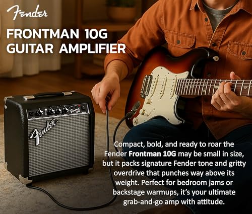 Fender Frontman 10G Guitar Combo Amplifier - Black Bundle with Cable and Austin Bazaar Exclusive 12-Pack Picks