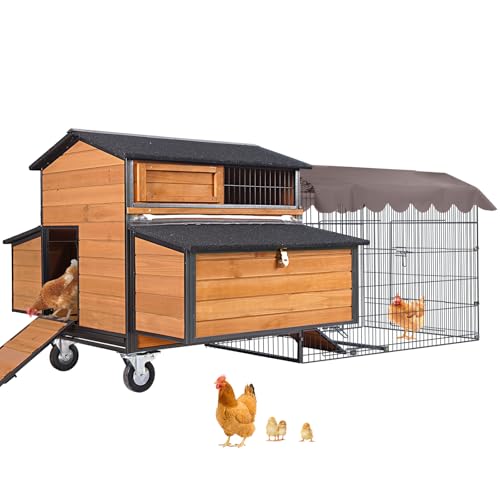 Chicken Coop Large Wooden Chicken Tractor for 6&ndash;8 Chickens, Outdoor Hen House with Metal Run Poultry Cage-Upgraded All Metal Frame