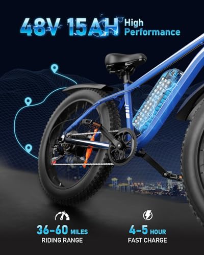 EB26 Electric Bike for Adults Peak 1500W Electric Bicycle 48V 15AH (720WH) Battery Electric Bike 26" Fat Tire Mountain 28mph 7 Speed Gears Ebike