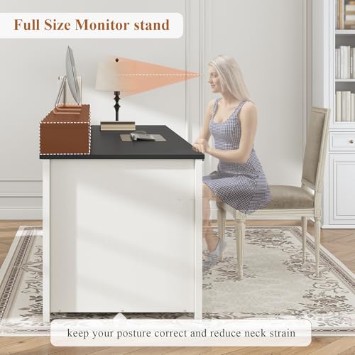 SEDETA Farmhouse 63" Executive Desk, Home Office Desk with File Drawer and Monitor Stand, Computer Desk with Drawers and Storage Cabinet