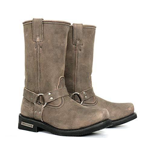 Hot Leathers BTM1003 Men's Stone Wash Brown 11-inch Tall Harness Leather Boots - 8