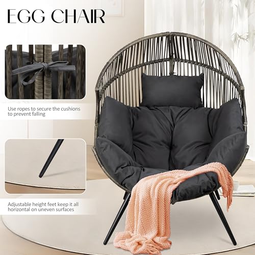JAMFLY Egg Chair Wicker Outdoor Chairs, Oversized Patio Chair Oversized Lounger Chair with Cushion for Indoor Living Room, Bedroom