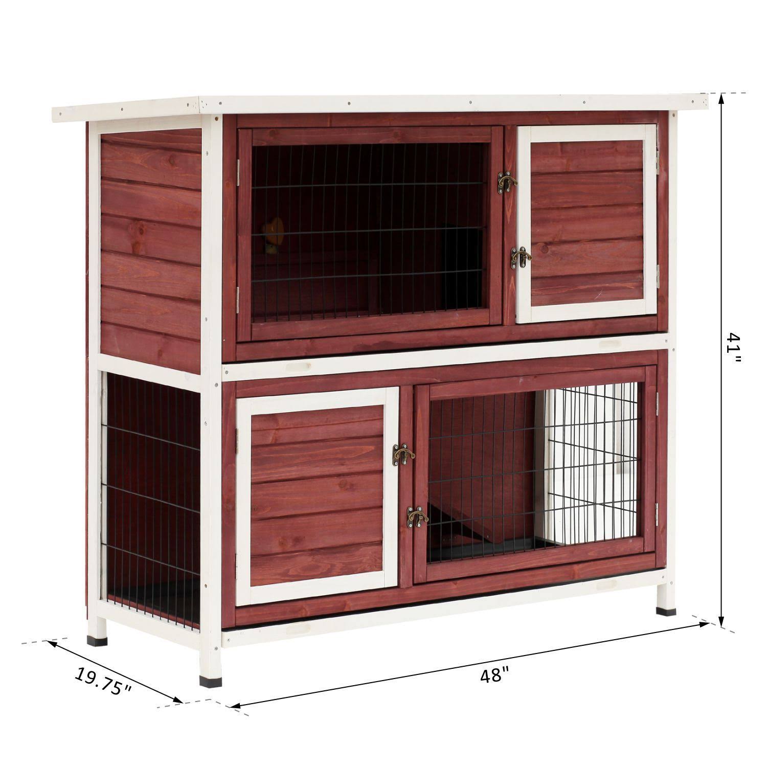Pawhut 48x22 2 Story Elevated Wooden Rabbit Hutch Yard Bunny Cage w/ Tray u0026 Ramp