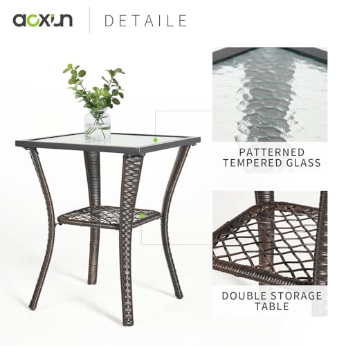 Aoxun 3 Pieces Patio Furniture Set, Patio Swivel Rocker Chairs Set of 2, Wicker Outdoor Bistro Set with Rocking Chair