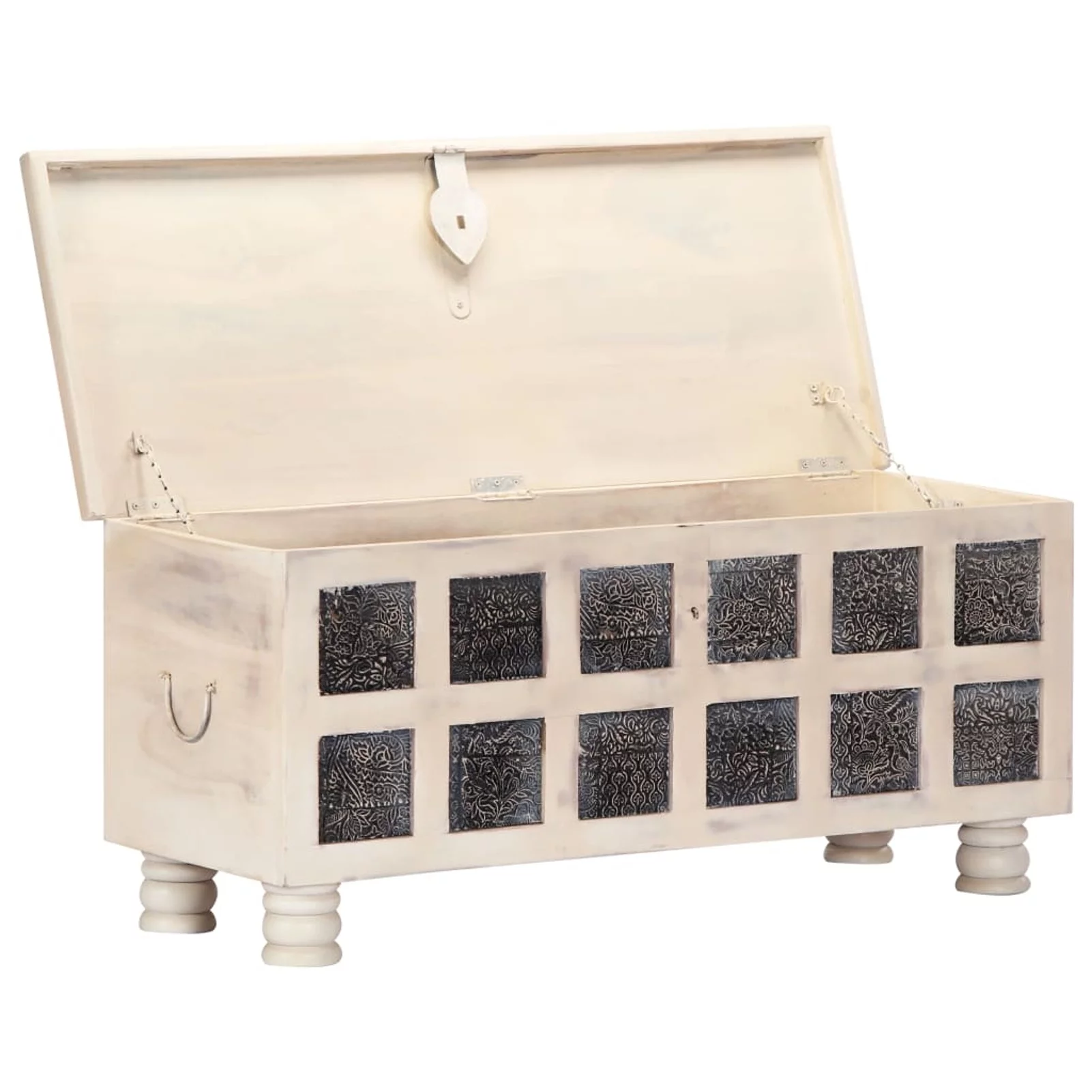 Dcenta Storage Chest Acacia Wood Blanket Box Wooden Trunk White for Bedroom, Closet