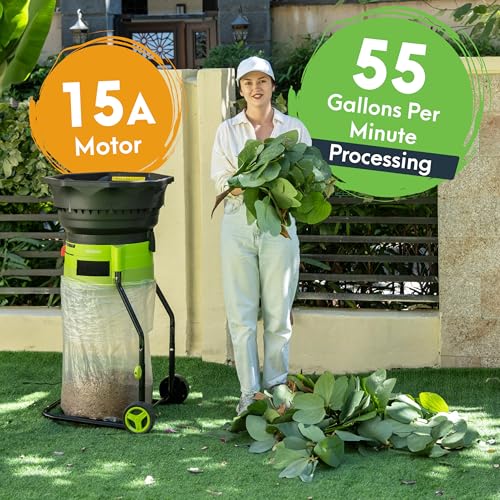 XL Bladeless Leaf Shredder & Mulcher | Powerful 15 Amp, 9,000RPM Motor for 18:1 Reduction Ratio