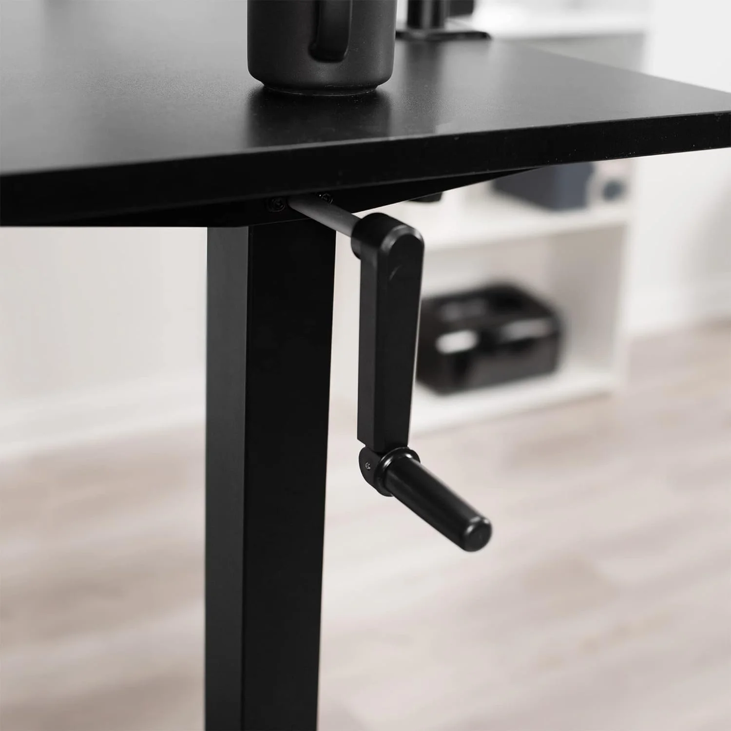 Manual Height Adjustable 36 X 24 Inch Stand Up Desk, Black Solid One-Piece Table Top, Black Frame, Standing Workstation With Hand Crank, DESK-KIT-CB3B