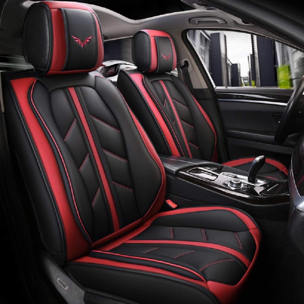 Flying Bird car seat Cover PU Leather Front and Rear seat Protection fit car SUV 5 seat Full Set Universal Suit (Black-Blue)
