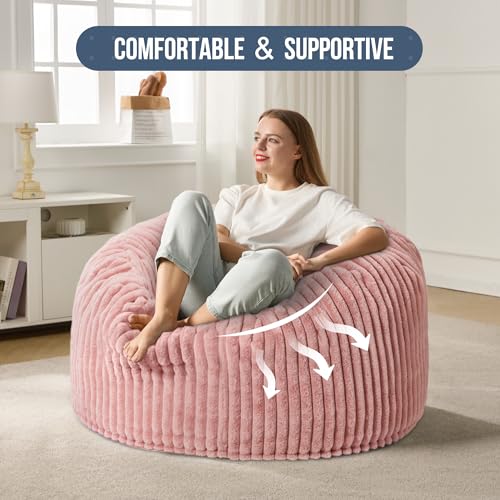 Hobestluk 5ft Bean Bag Chairs for Adults Large Beanbag Chair with Stripe Plush Cover Big Bean Bag Chair for Living Room Bedroom Dorm Office -Black