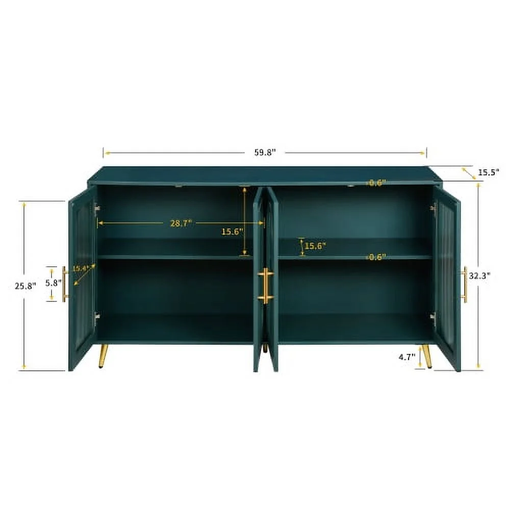 Motent Wood TV Stand with Storage Cabinet & Adjustable Shelves, TV Stand for 65+ Inch TV, Media TV Console for Living Room Bedroom, Antique Blue