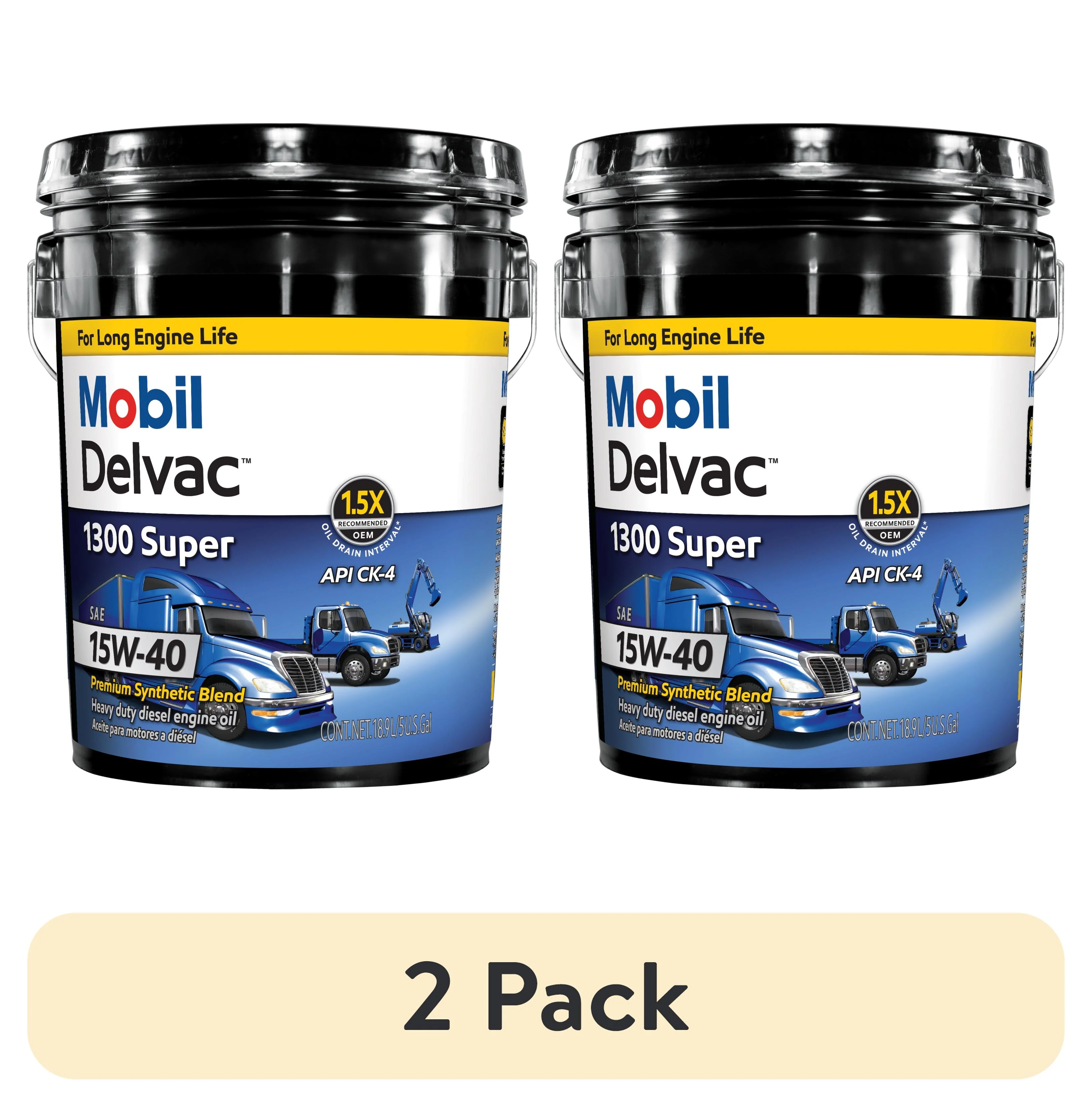 Mobil Delvac 1300 Super Heavy Duty Premium Synthetic Blend Diesel Engine Oil 15W-40, 5 Gallon