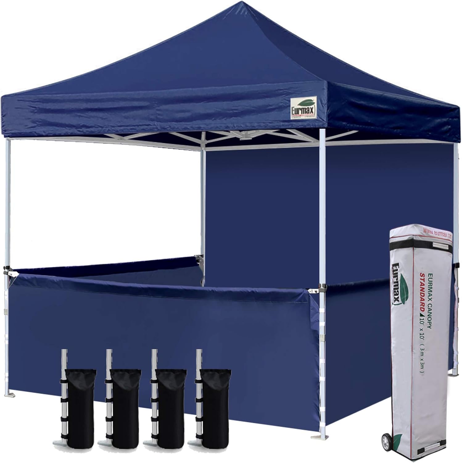 Eurmax USA 10'x10' Ez Pop-up Booth Canopy Tent Commercial Instant Canopies with 1 Full Sidewall & 3 Half Walls and Roller Bag