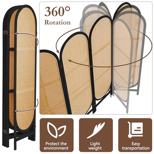 3 Panel Room Dividers and Folding Privacy Screens, Hand-Made Rattan Room Divider with Bi-Directional Hinge