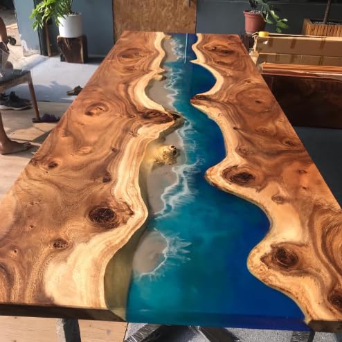 Custom Made Live Edge with River Wave Look Table Epoxy Dining Table Coffee Table End Table Bar Counter Top Living Room Table Wall Art Wooden Table