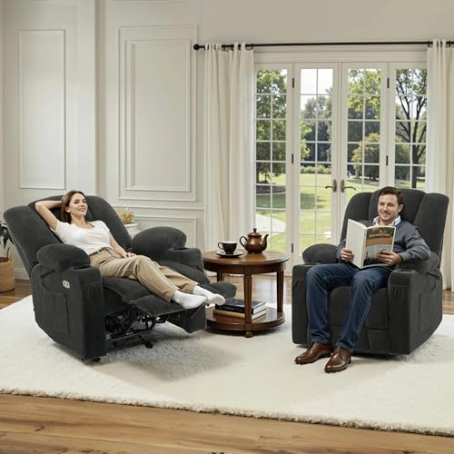 MCombo Zero Gravity Power Recliner Chair with Heat and Vibration Massage, Reclining Chair with USB & Type C Ports, Cup Holders for Living Room